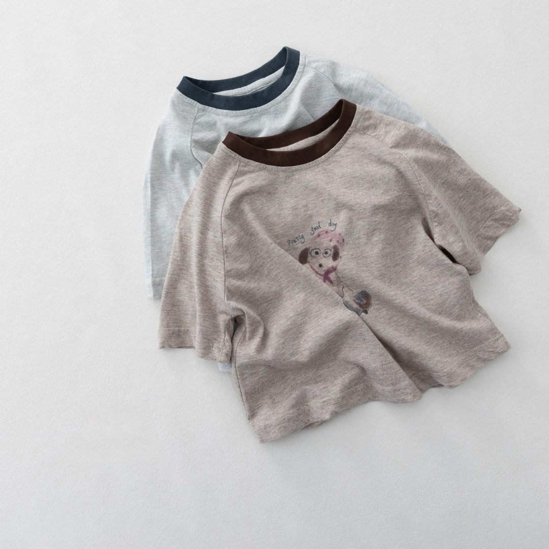 子犬プリント綿100%Tシャツ