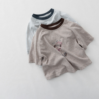 子犬プリント綿100%Tシャツ