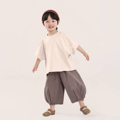 裾ギャザーコットン七分丈パンツ