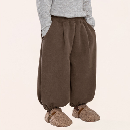 裾クマプリント裏ボアパンツ