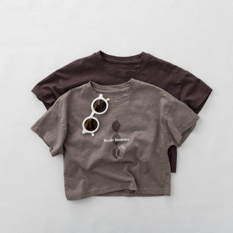 レモンプリントスラブコットン半袖Tシャツ