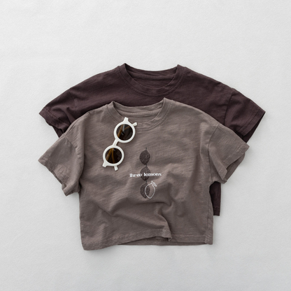 レモンプリントスラブコットン半袖Tシャツ