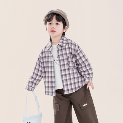 繊細凹凸縞模様チェックシャツ