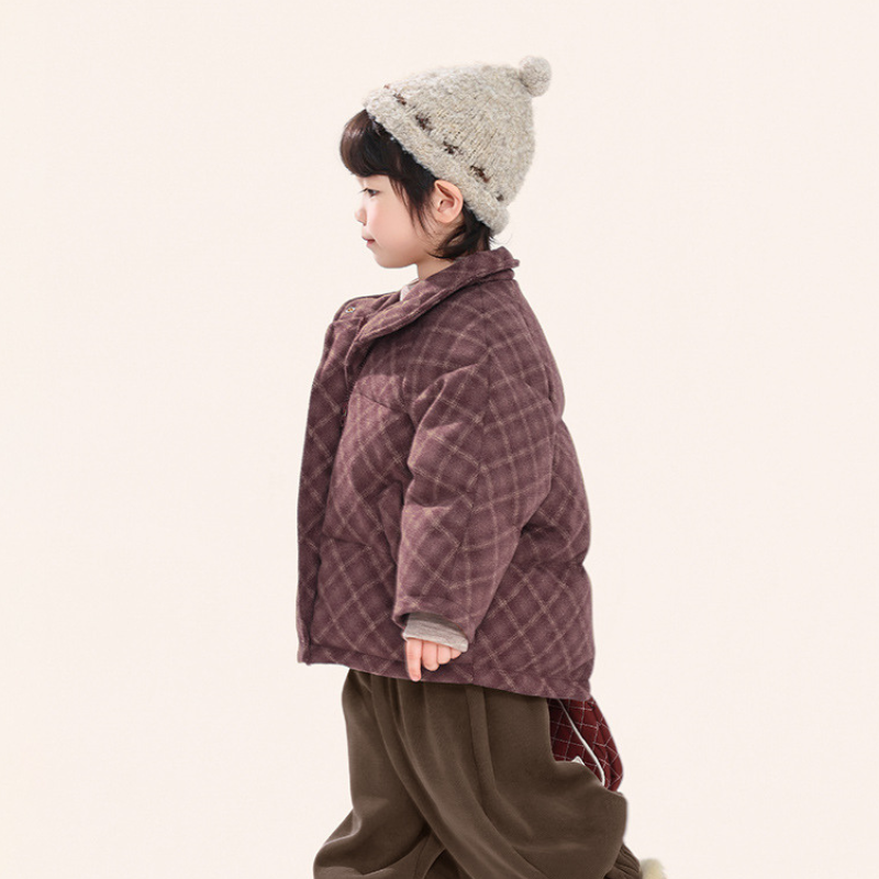 赤チェック中綿コート