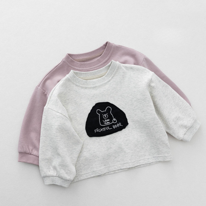 ワッペン線描きクマ長袖Tシャツ
