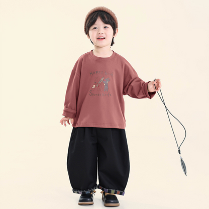 子犬プリント長袖Tシャツ