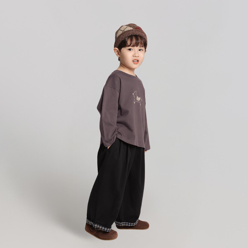 馬プリント純綿ロングTシャツ