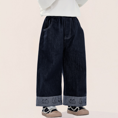 裾返しプリントデニムパンツ