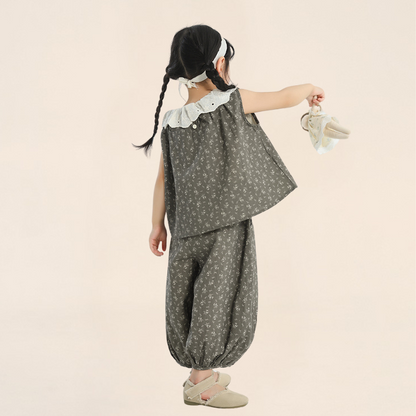 プリーツ加工小花柄セットアップ