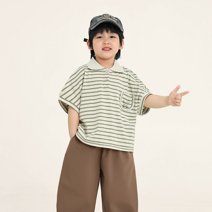 襟付きボーダーTシャツ