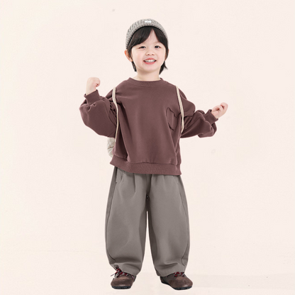 ウエストボタンリラックス純綿パンツ