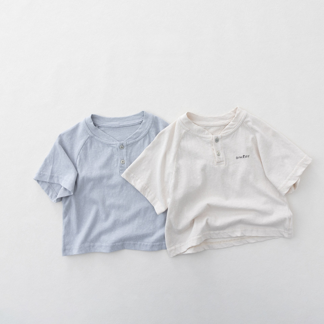 ヘンリーネック純綿半袖Tシャツ