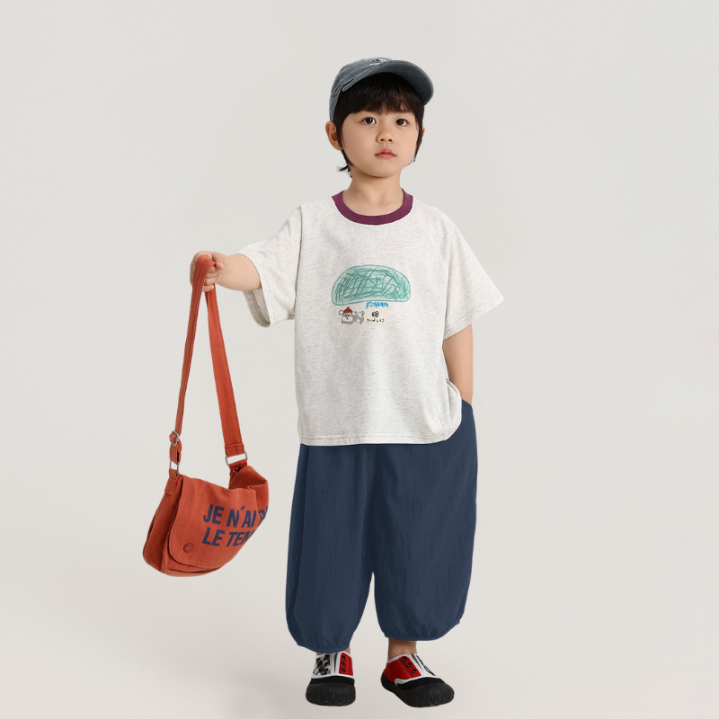 差し色襟純綿半袖Tシャツ