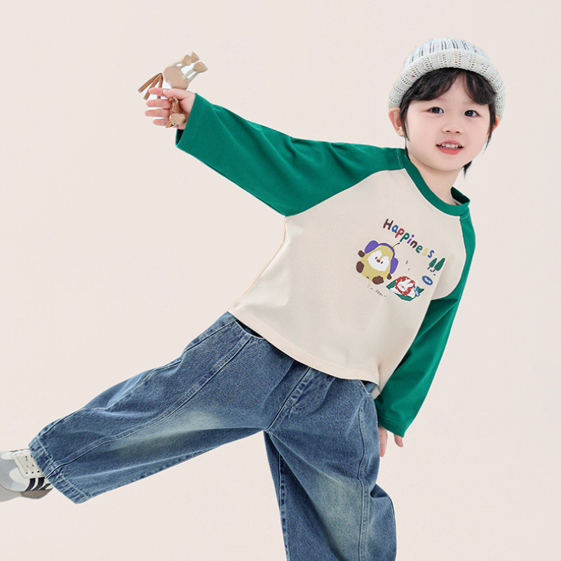 カラフルプリント綿100%ラグランTシャツ