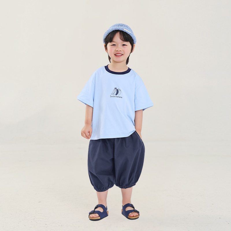 異素材ストライプ切替バルーン七分パンツ