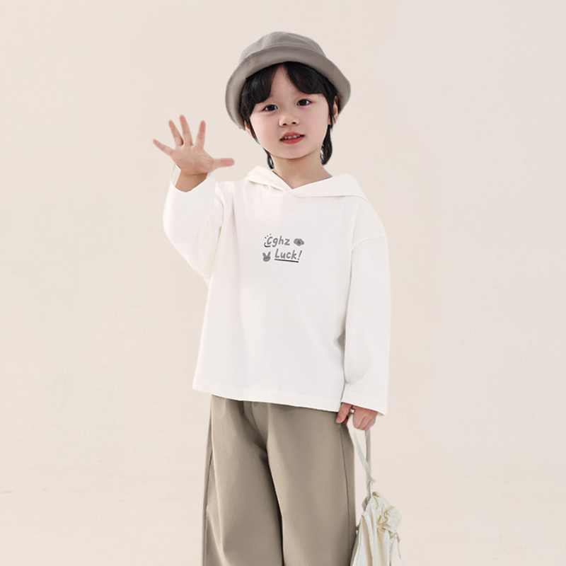 フード付き綿100%長袖Tシャツ