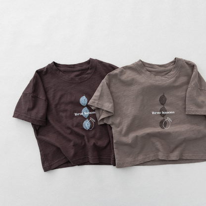 レモンプリントスラブコットン半袖Tシャツ