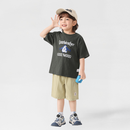 ペンギンプリント純棉半袖Tシャツ