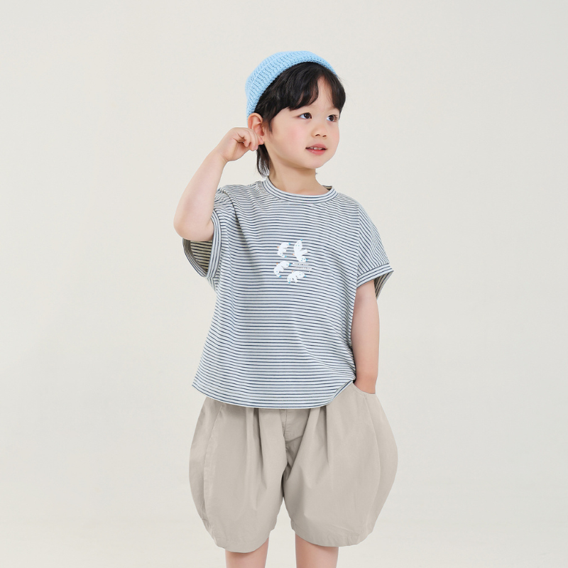 カモメプリント細ボーダー半袖T