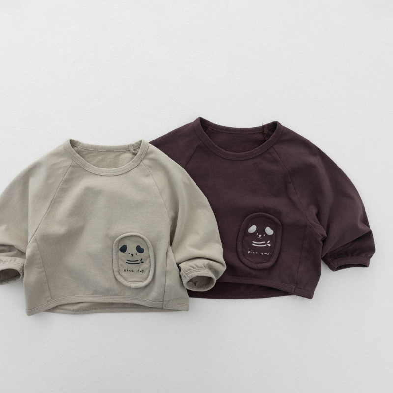 ワッペンデザイン純綿長袖Tシャツ
