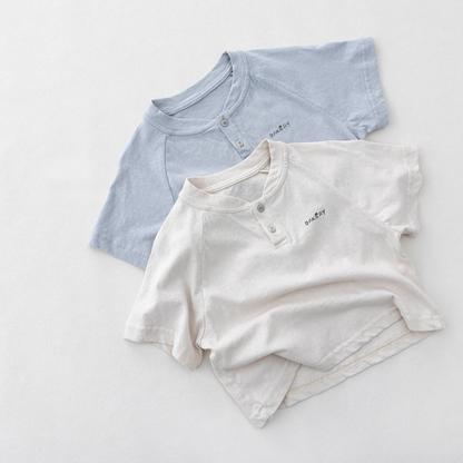 ヘンリーネック純綿半袖Tシャツ