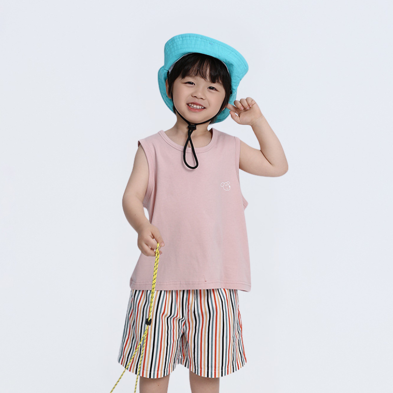 控えめ子犬プリント純綿タンクトップ