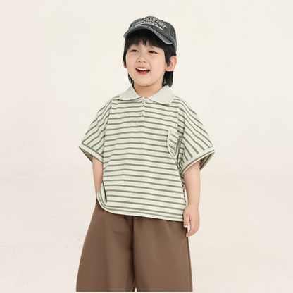 襟付きボーダーTシャツ
