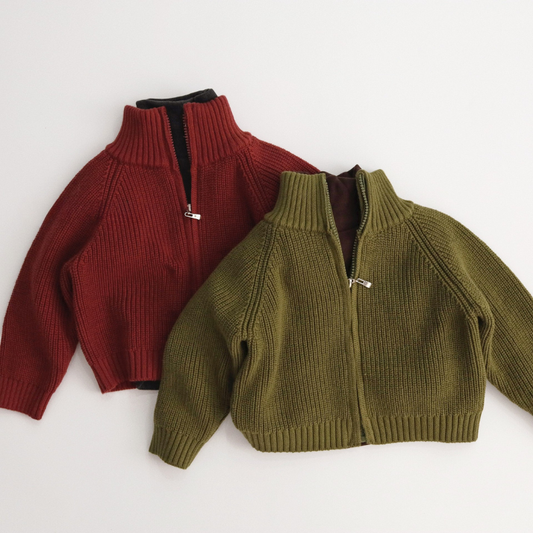 リブ編み綿100%カーディガン