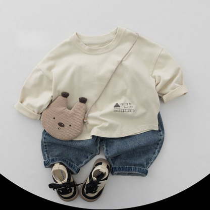 裾プリント長袖Tシャツ
