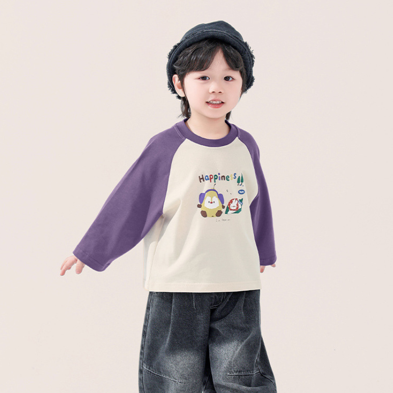 カラフルプリント綿100%ラグランTシャツ