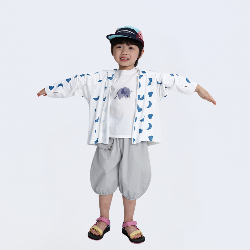子犬刺繍コットン七分パンツ