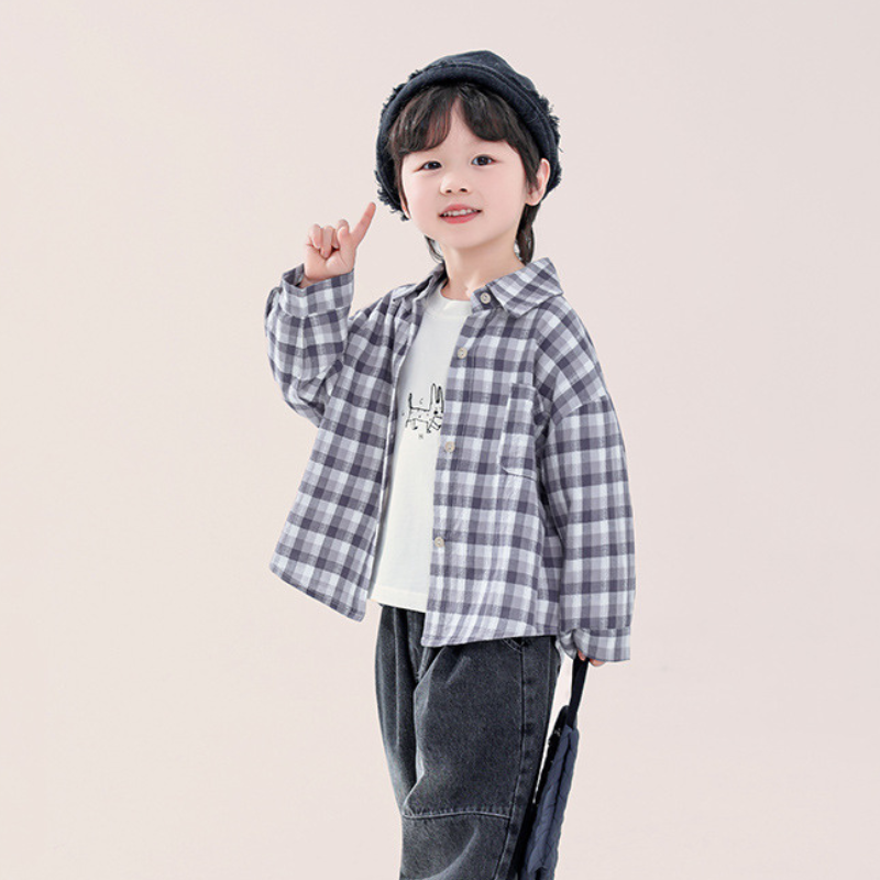 繊細凹凸縞模様チェックシャツ