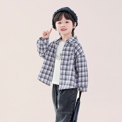 繊細凹凸縞模様チェックシャツ