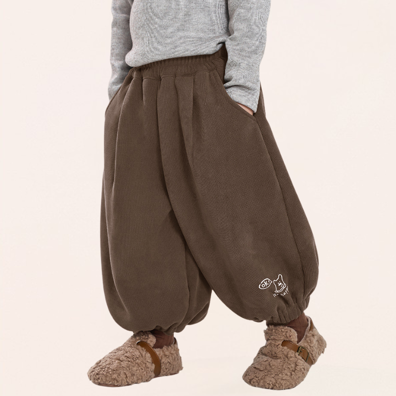 裾クマプリント裏ボアパンツ