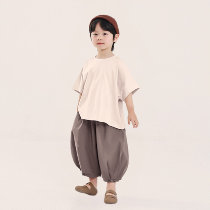 裾ギャザーコットン七分丈パンツ