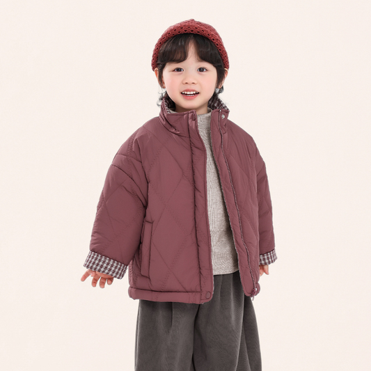 二重キルティング中綿コート