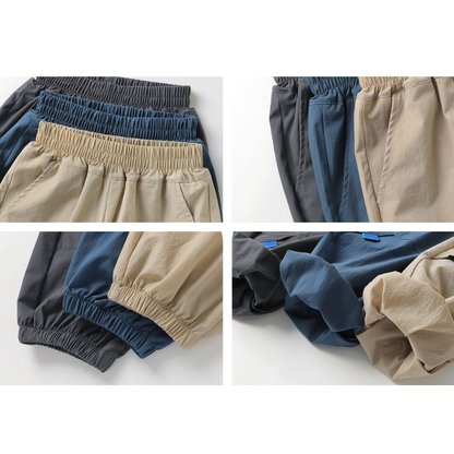 メッシュ切替ゴム裾ロングパンツ