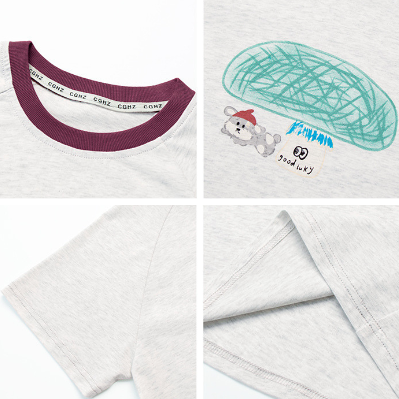 差し色襟純綿半袖Tシャツ