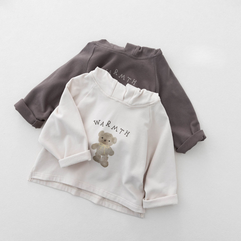 ふんわりクマプリントフード付き長袖