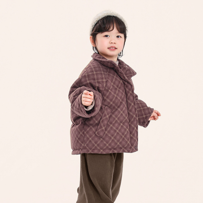 赤チェック中綿コート