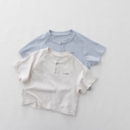 ヘンリーネック純綿半袖Tシャツ