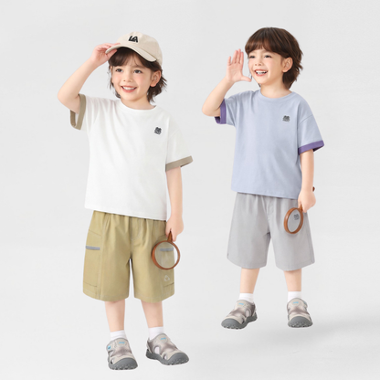ミニマル森刺繍純棉半袖Tシャツ