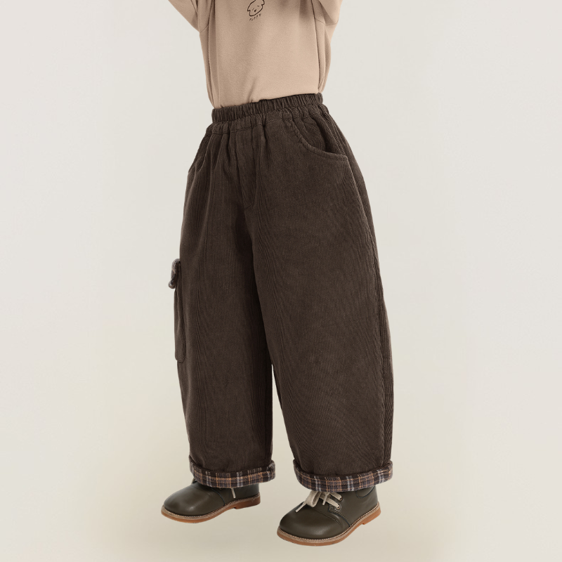 裏ボアチェックロールアップコーデュロイパンツ