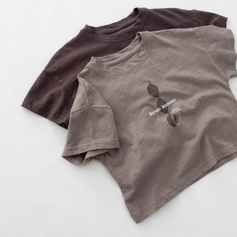 レモンプリントスラブコットン半袖Tシャツ
