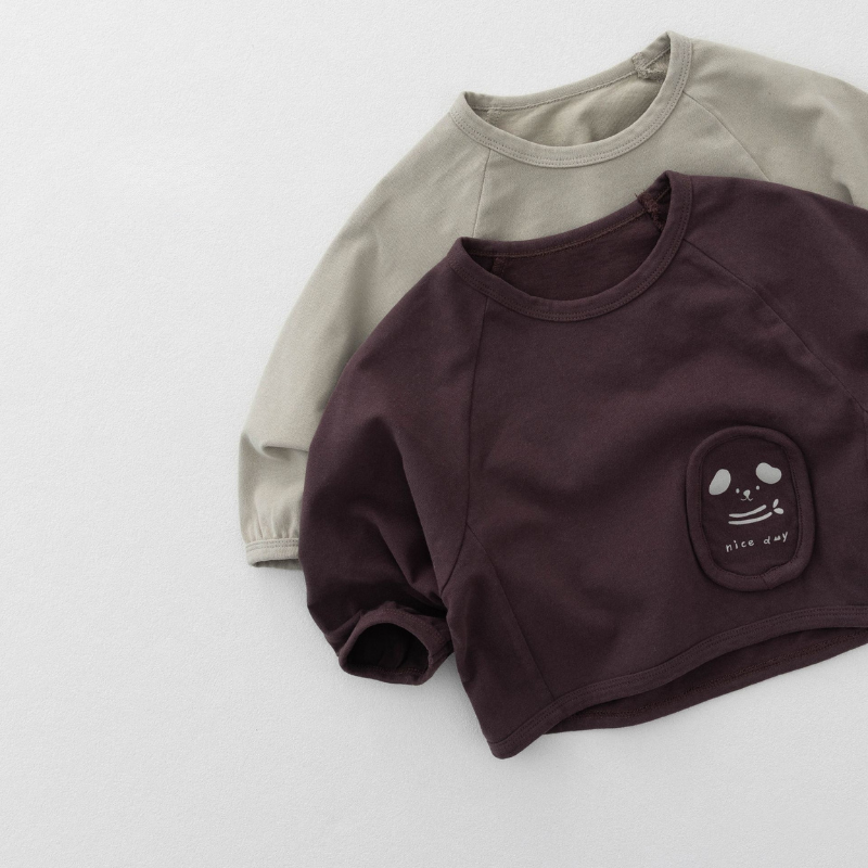 ワッペンデザイン純綿長袖Tシャツ
