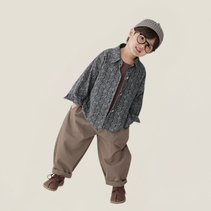 ペイズリー柄コットン長袖シャツ