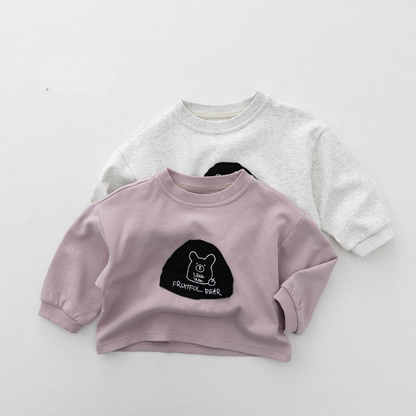 ワッペン線描きクマ長袖Tシャツ