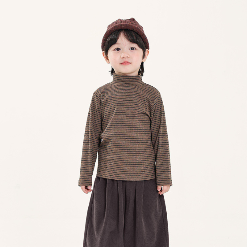 細ボーダーハイネック長袖