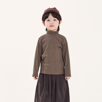 細ボーダーハイネック長袖