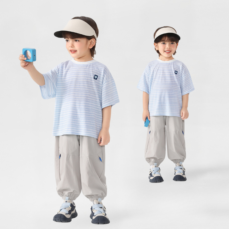 メッシュ切替ゴム裾ロングパンツ